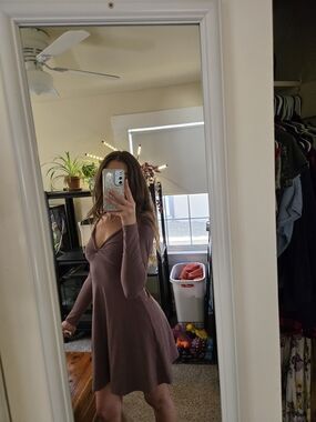 wild fable Long-Sleeve Twist-Front Skater Dress in Mauve